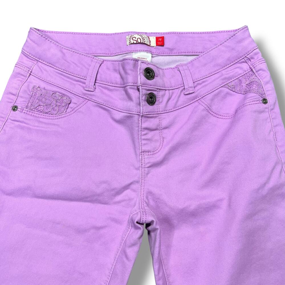 SO Girls Skinny Jeans Purple Lace Accent Size 14 - Picture 2 of 7